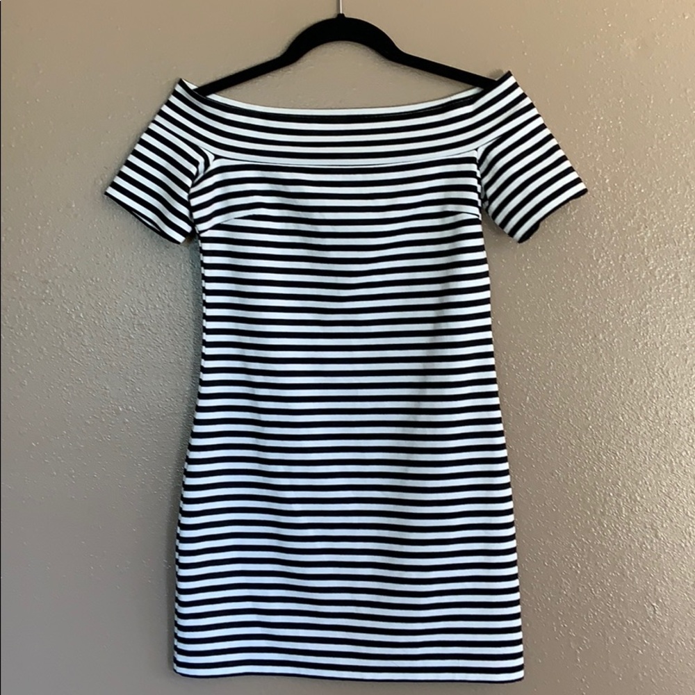 Black and white off the shoulder dress